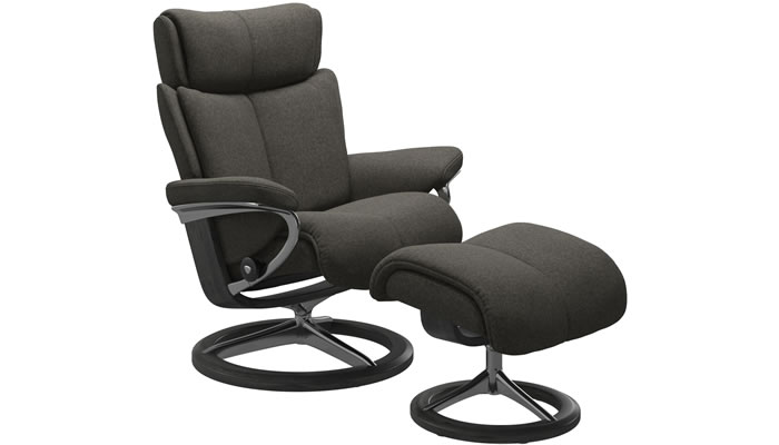 Stressless Magic with Signature Base and Stool in Peony Mole Fabric